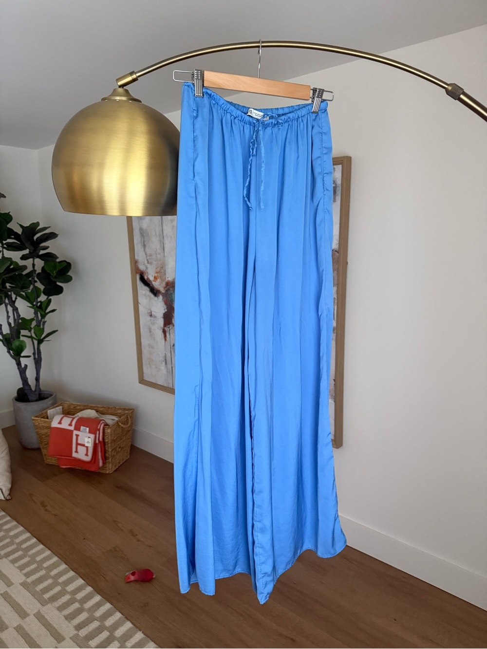 Zara Light Blue Palazzo Elastic Waist Pants